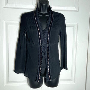 Vintage Y2K Express Shirt Junior 7/8 Black Silk Babydoll Ribbon‎ Lace Whimsigoth